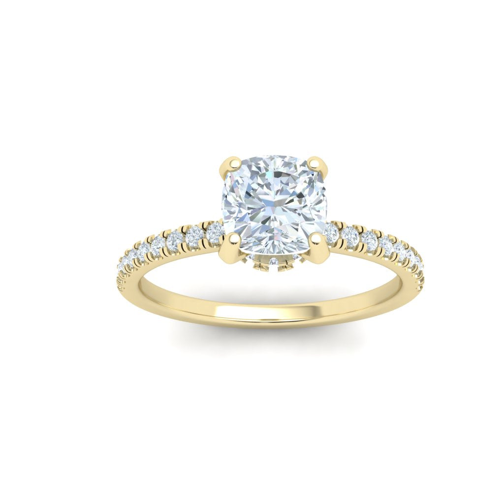 Amethyst Cushion Cut Hidden Halo Moissanite Engagement Ring Yellow Gold